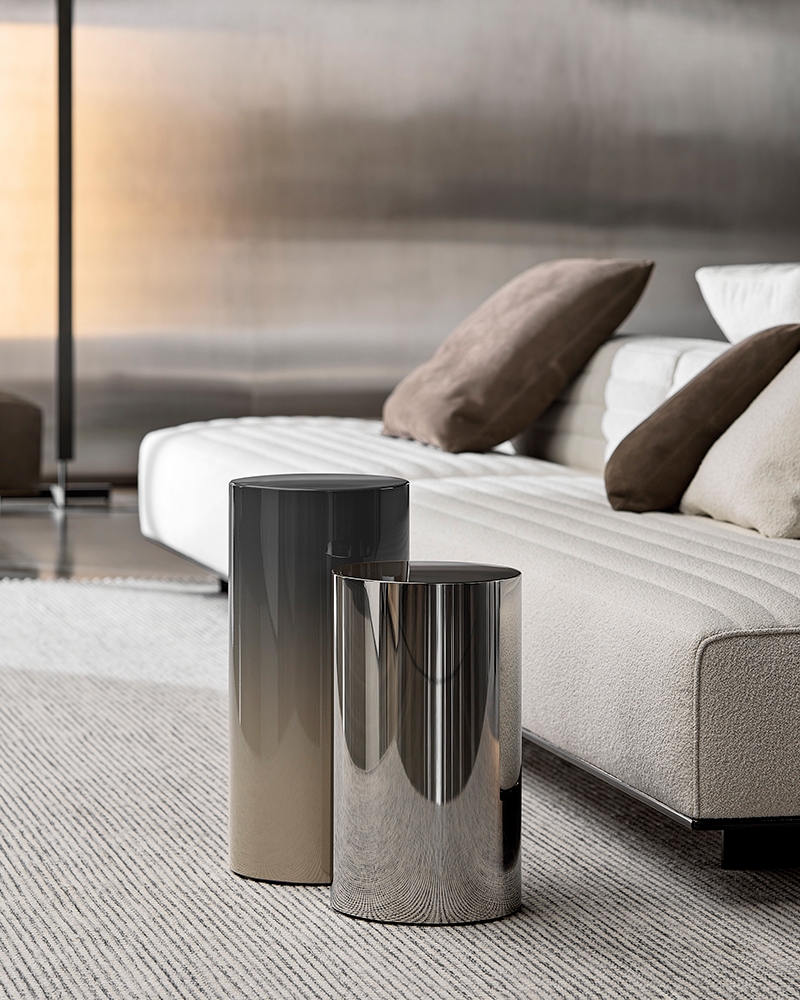 Minotti Журнальный столик Pilotis acciaio inox от Minotti — в интерьере