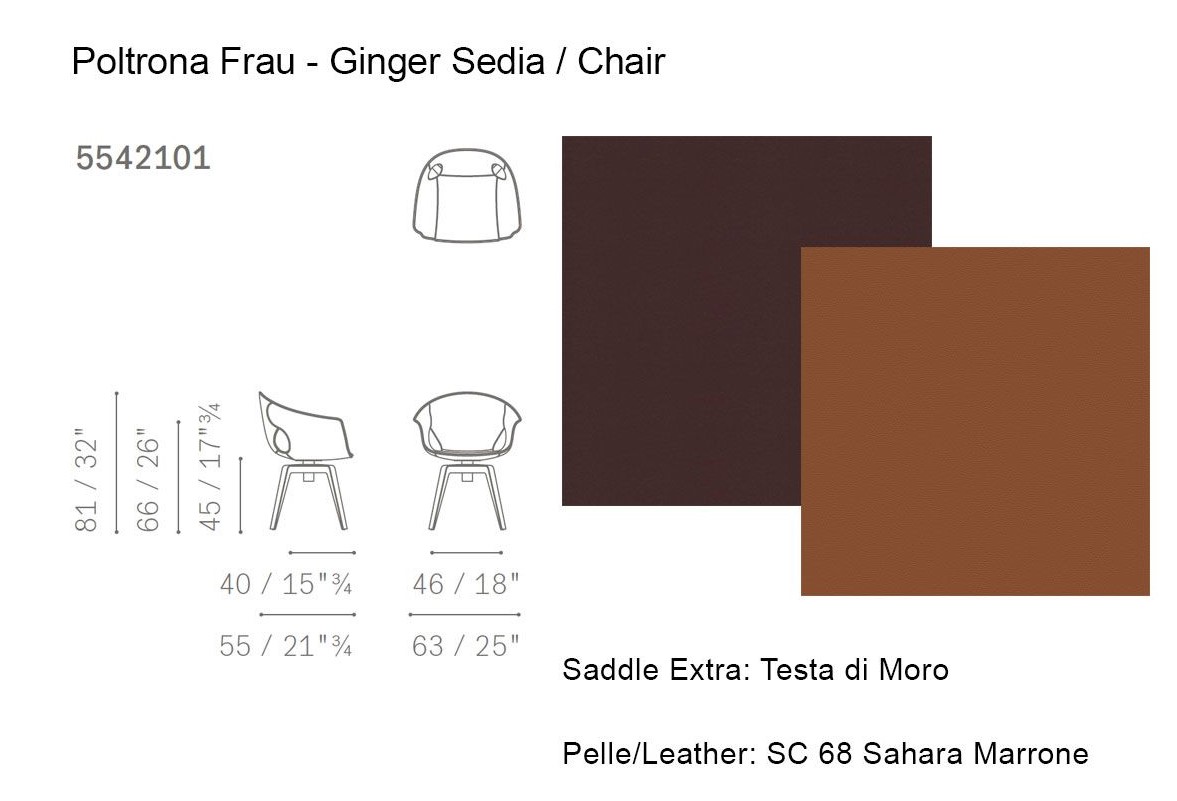 Poltrona Frau Стул Ginger SE Testa di Moro / SC Sahara Marrone от Poltrona Frau