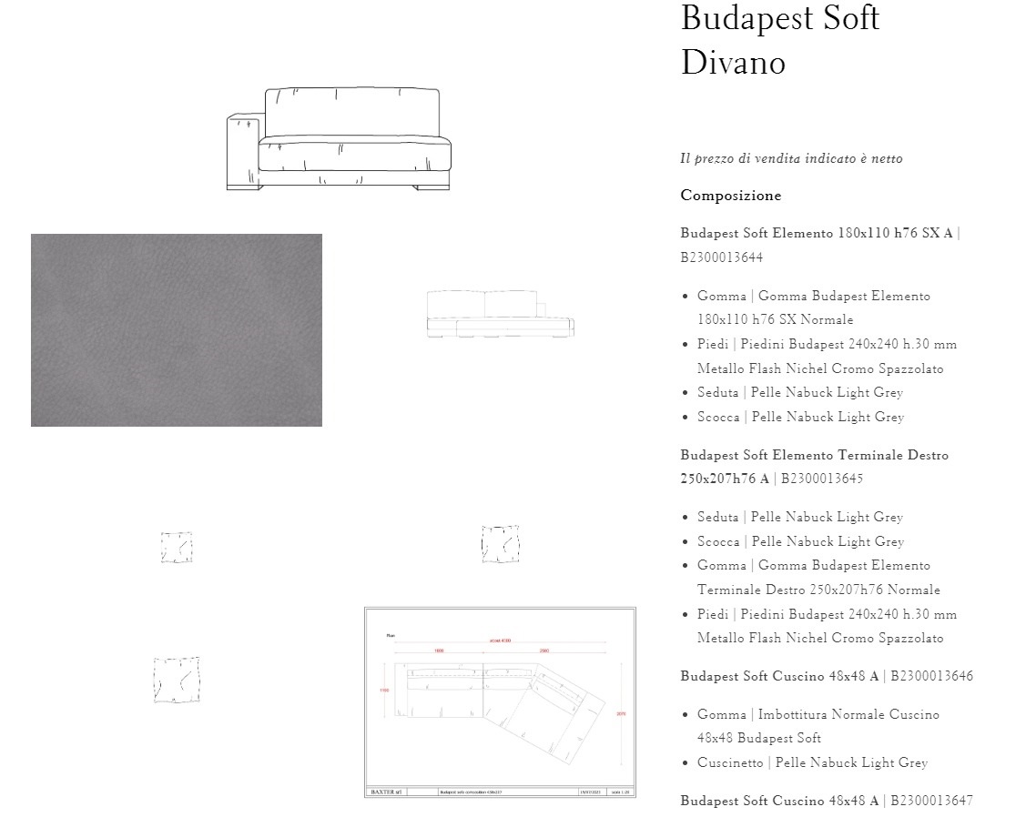 Baxter Диван Budapest Nabuck Light Grey от Baxter