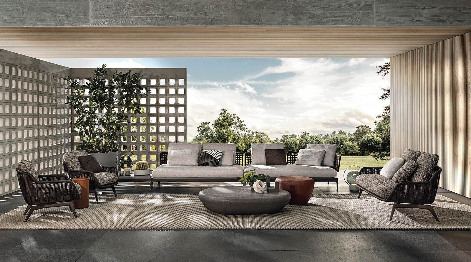 Minotti Уличный диван Belt "Cord" Outdoor от Minotti — в интерьере