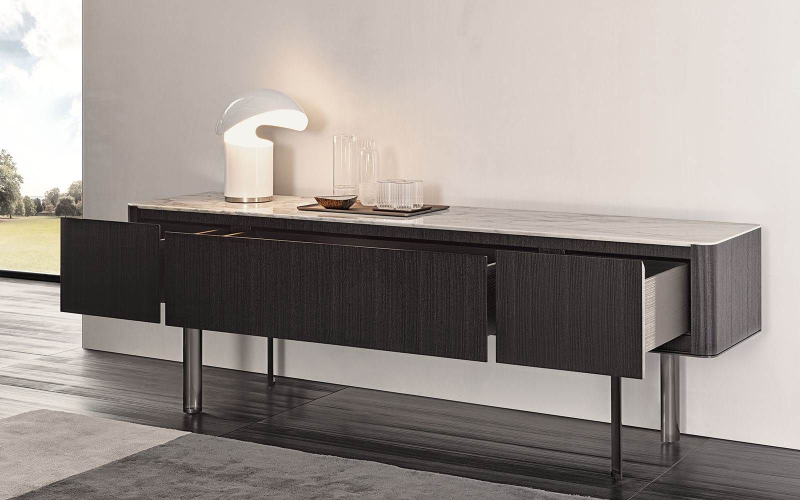 Minotti Мебель под ТВ Lou Consolle TV от Minotti — в интерьере