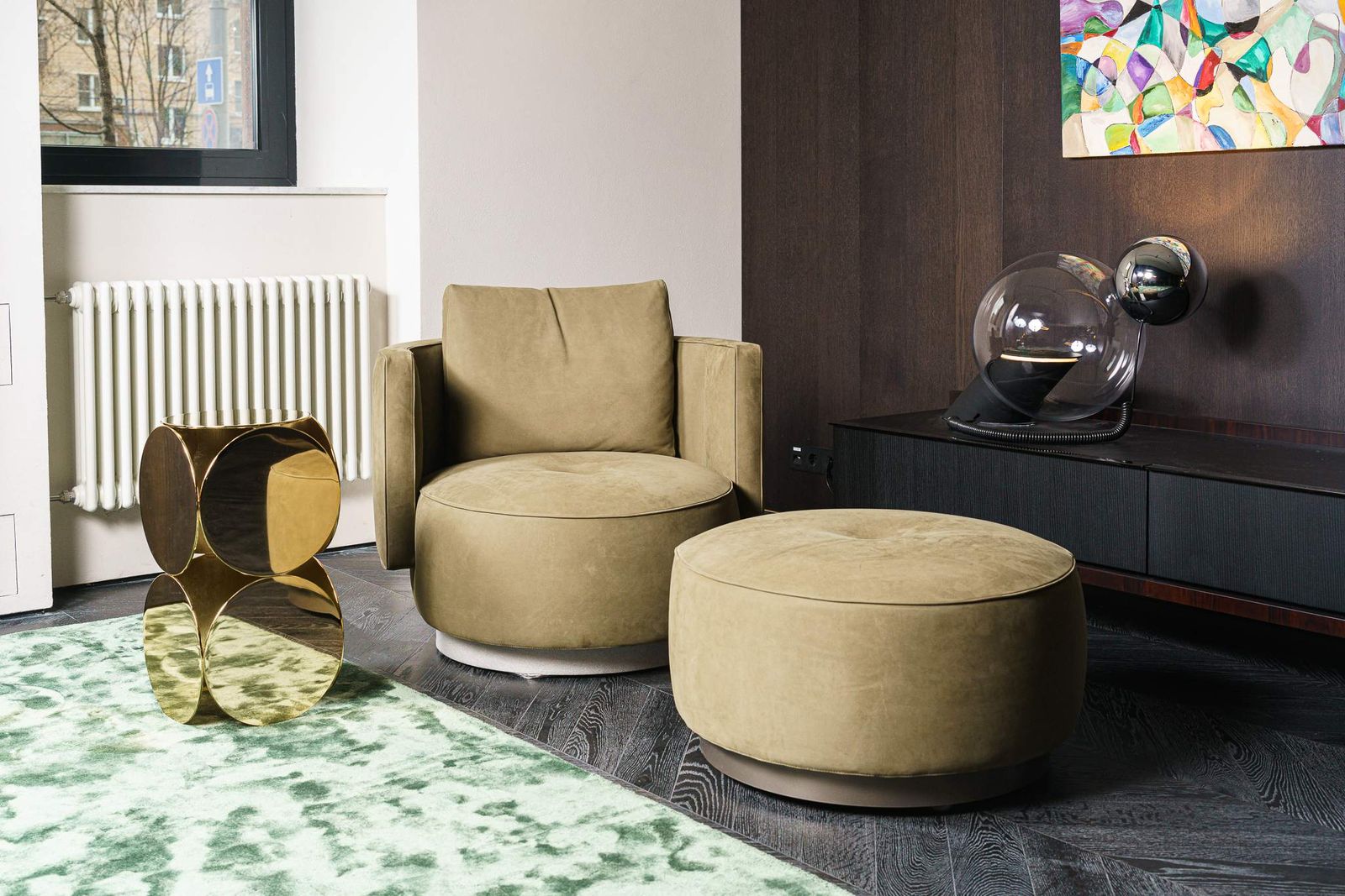 Minotti Пуф Torii Bold Oliva от Minotti — в интерьере