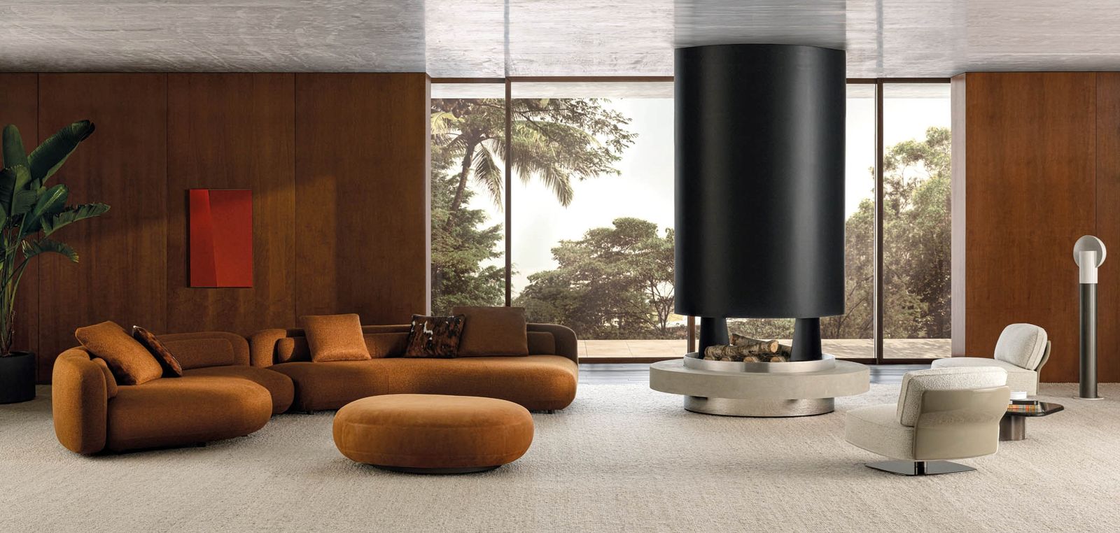 Minotti Банкетка Bezier Leather Carmel Muschio от Minotti — в интерьере