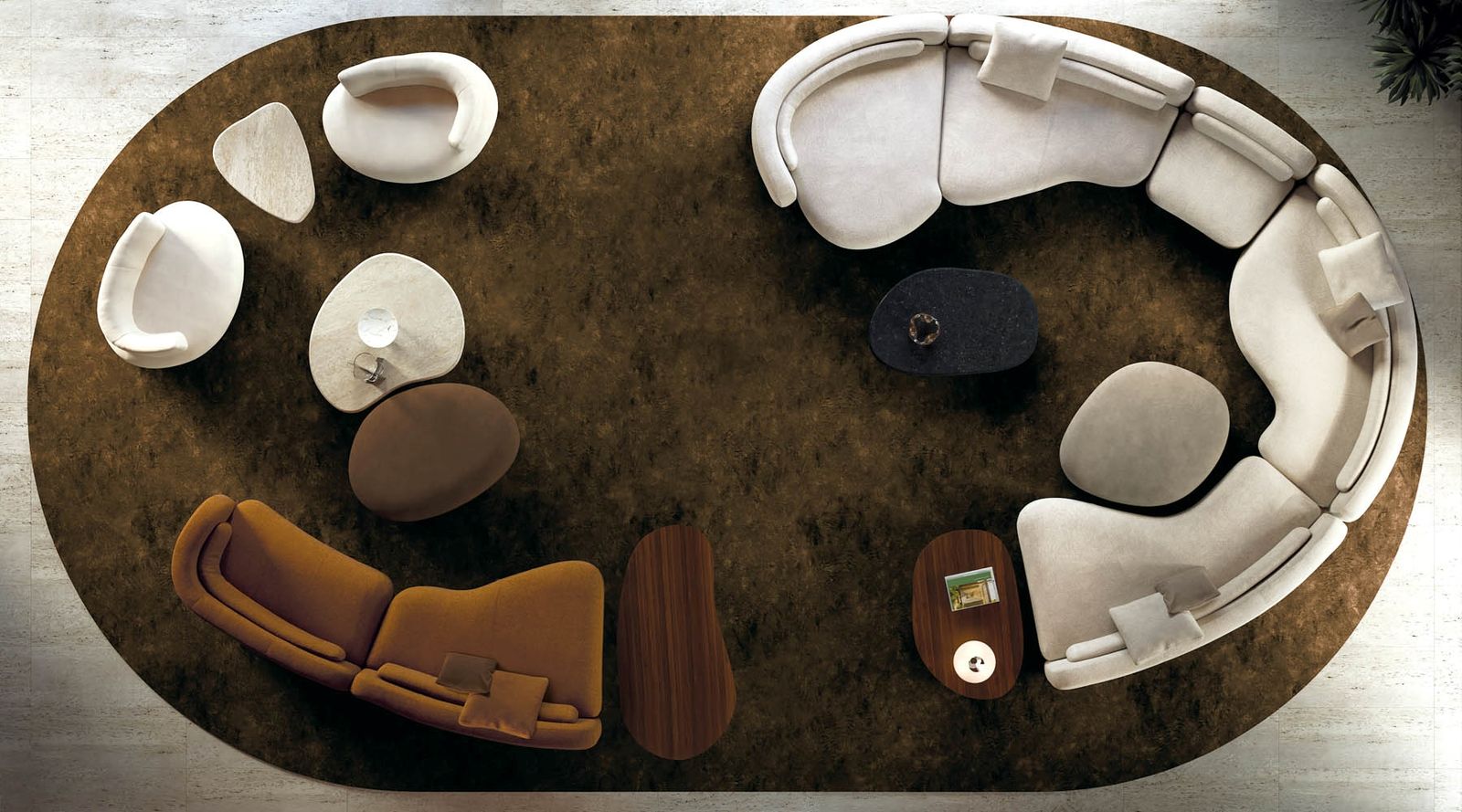 Minotti Банкетка Bezier Leather Carmel Muschio от Minotti — в интерьере
